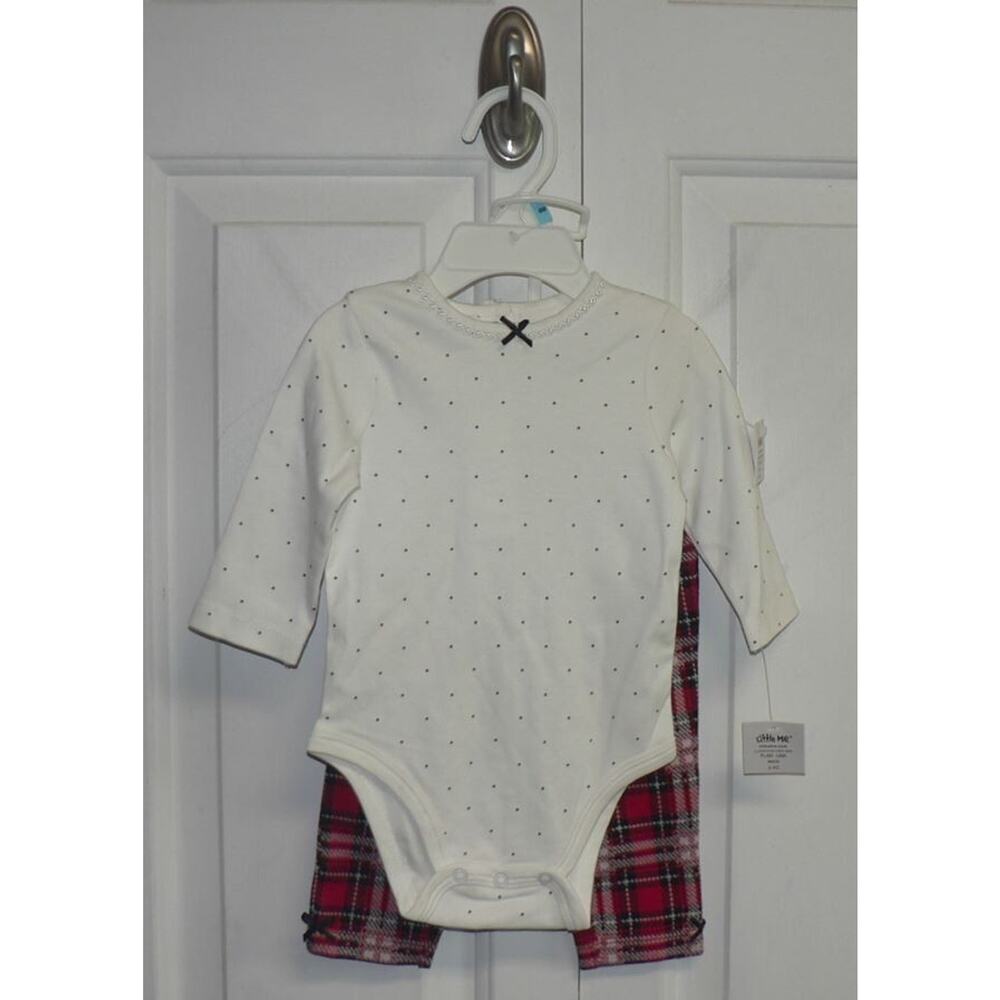 Little Me Baby Girl Long Sleeve Polka Dot Bodysuit with Plaid Pants 6Months